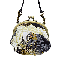 ガマ口 小銭入れ 金彩乱菊と鶴（黒）